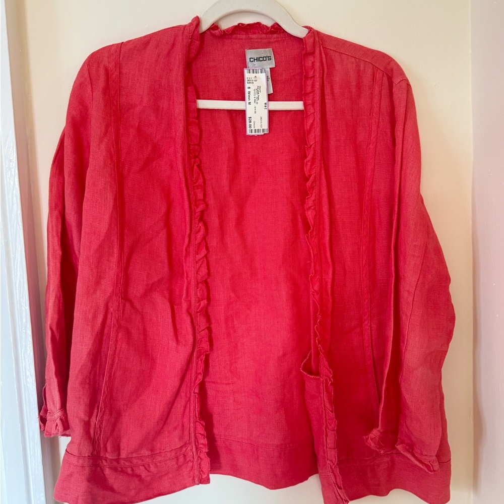 Chico's Bright Pink Linen Cardigan
